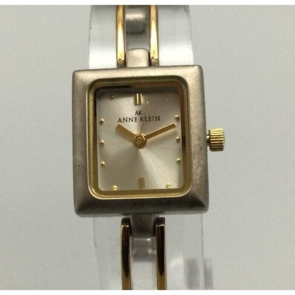 Anne Klein Watch Women Gold Silver Dual Tone Rectangle New Battery 6.75"